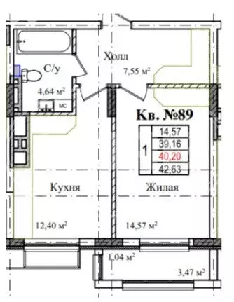 1-комнатная квартира: Малое Исаково, Первая улица, 1к2 (43 м) - Фото 1