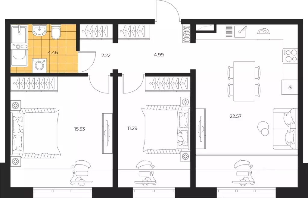 2-к кв. Сахалинская область, Южно-Сахалинск  (61.06 м) - Фото 1