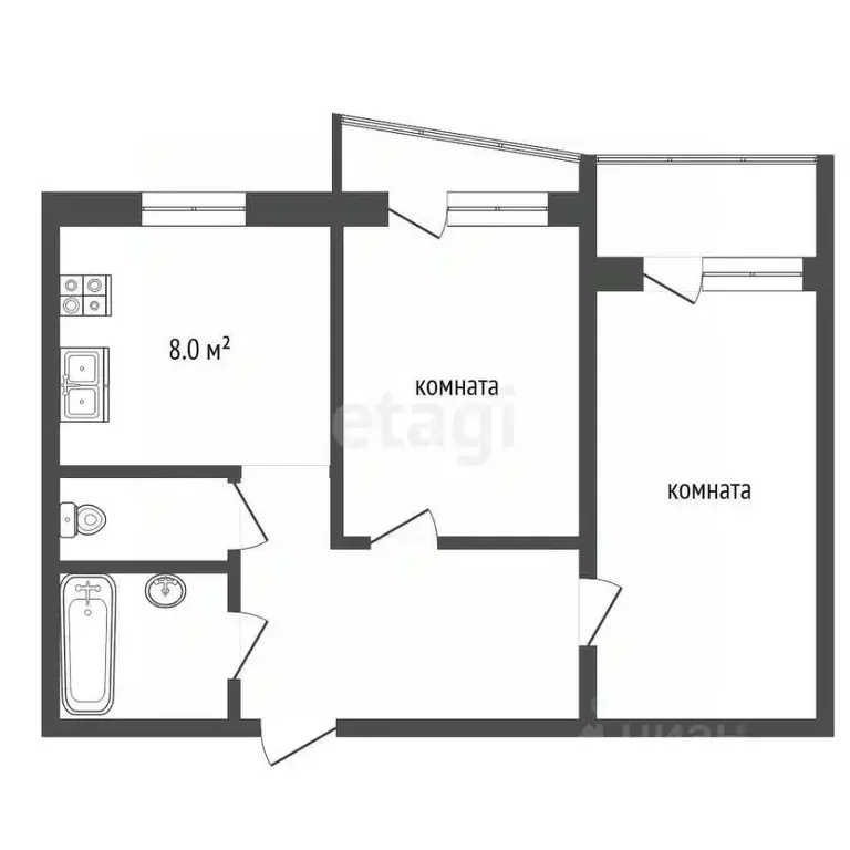 2-к кв. Владимирская область, Муром Комсомольская ул., 50 (46.4 м) - Фото 1