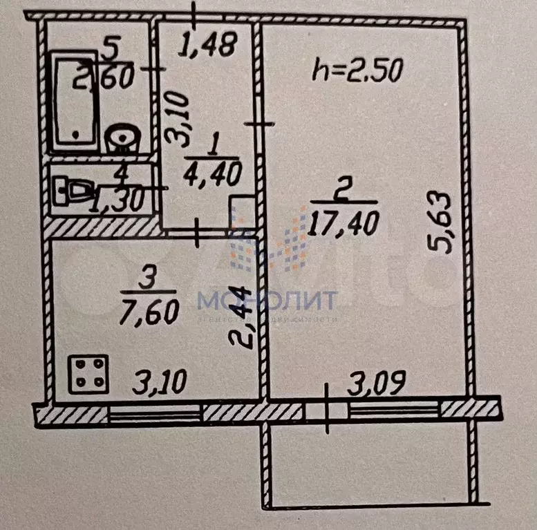 1-к. квартира, 33,5 м, 1/9 эт. - Фото 0