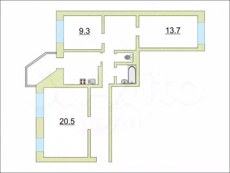 3-к. квартира, 77,5 м, 4/9 эт. - Фото 0