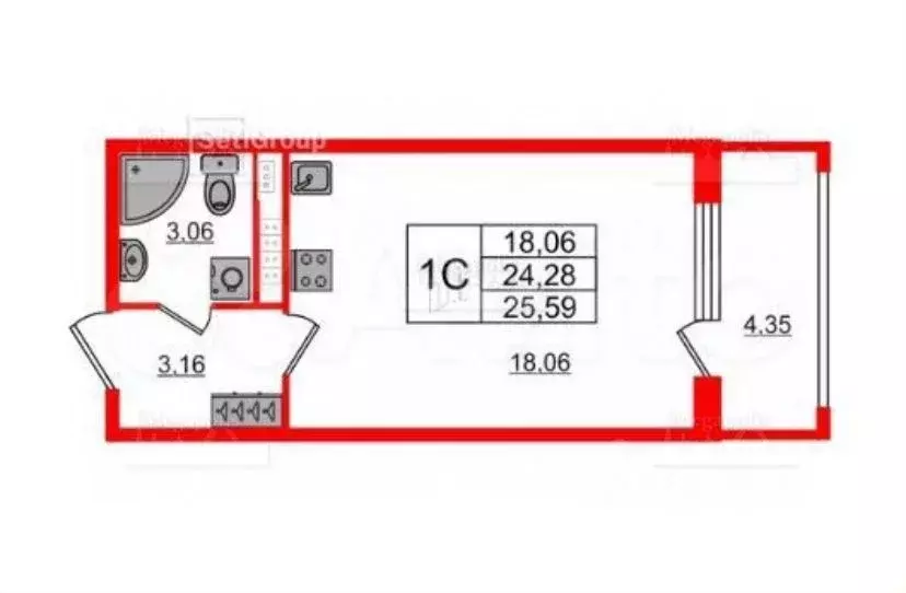 Студия Санкт-Петербург просп. Ветеранов, 214 (26.0 м) - Фото 1