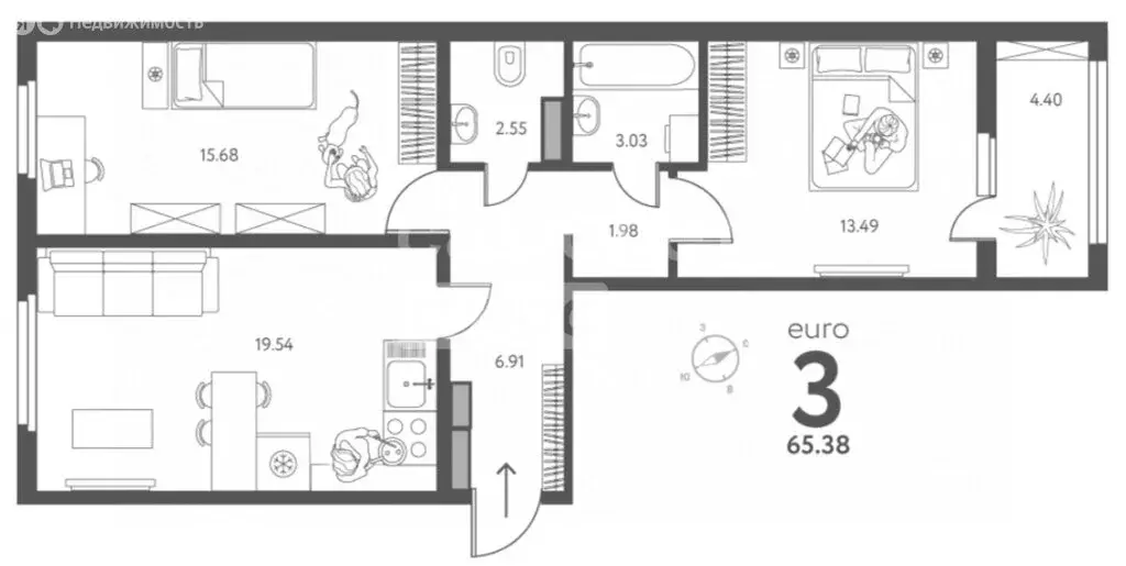 2-комнатная квартира: Липецк, ЖК Инстеп. Перова (65.38 м) - Фото 1