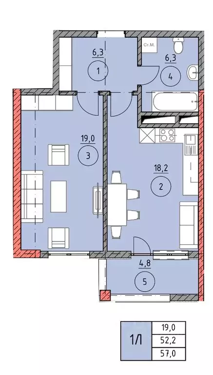 1-к кв. Чеченская республика, Грозный ул. Хачукаева, 4 (57.4 м) - Фото 0