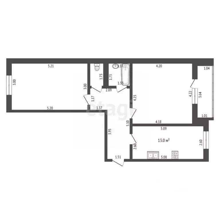 2-к кв. Тамбовская область, Тамбов Мичуринская ул., 142к1 (60.9 м) - Фото 1