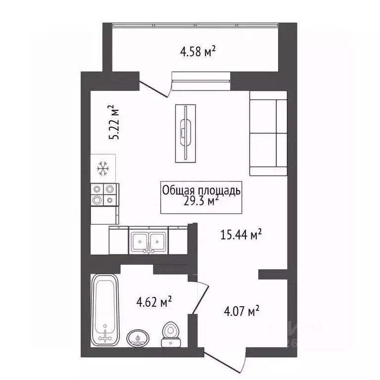 Студия Новосибирская область, Новосибирск ул. Тюленина, 3 (29.3 м) - Фото 2