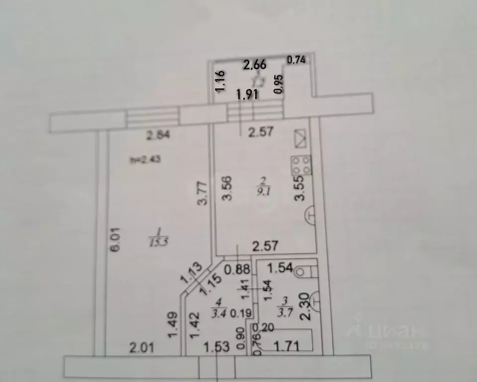 1-к кв. Татарстан, Казань ул. Горьковское Шоссе, 17 (32.0 м) - Фото 1