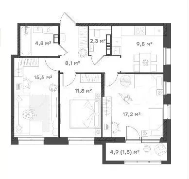 3-к. квартира, 71 м, 15/18 эт. - Фото 0