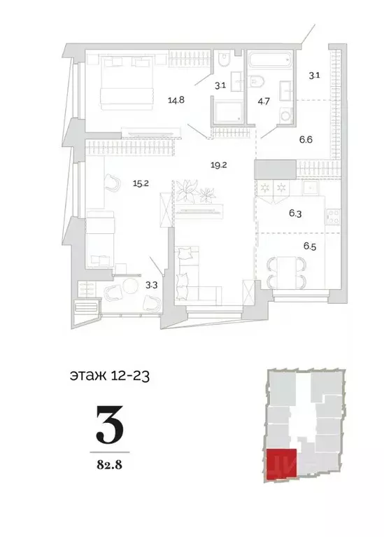 3-к кв. Пензенская область, Пенза Модернист жилой комплекс (82.8 м) - Фото 2