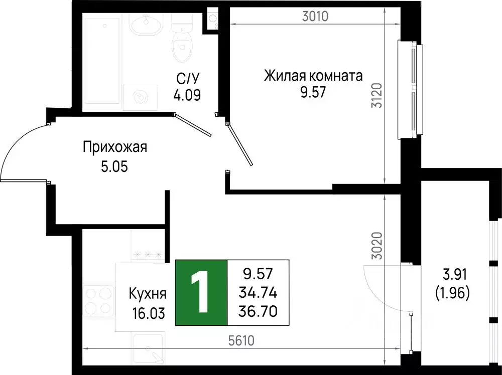 1-к кв. Ленинградская область, Всеволожский район, Свердловское ... - Фото 0