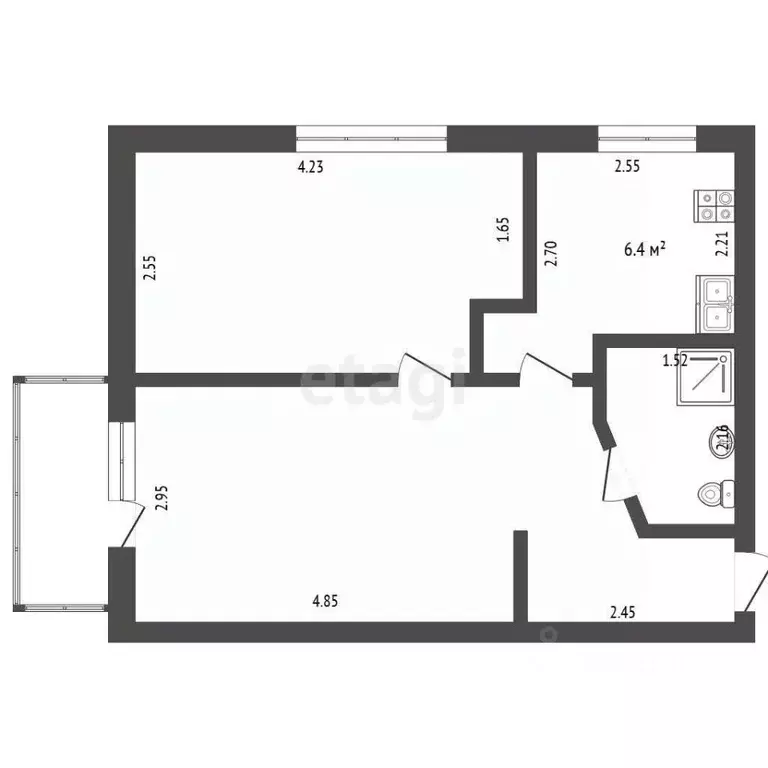 2-к кв. Крым, Симферополь ул. Дмитрия Ульянова (39.8 м) - Фото 2