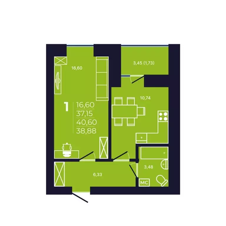 1-комнатная квартира: Уфа, улица Михаила Зайцева, 6 (38.7 м) - Фото 1