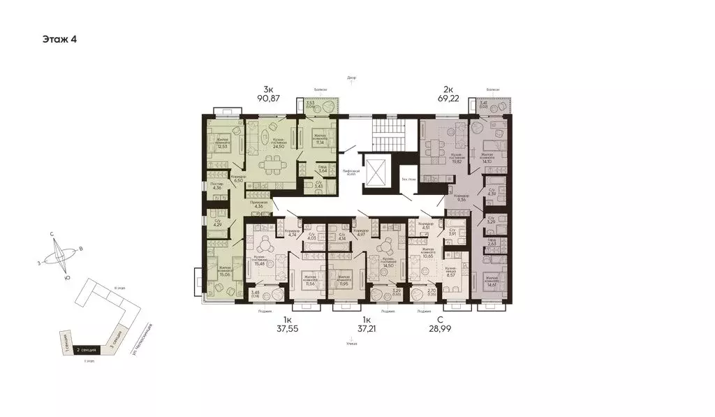 3-комнатная квартира: Екатеринбург, жилой район Вокзальный (90.87 м) - Фото 2