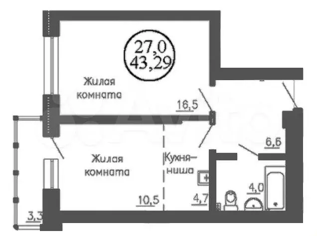 2-к. квартира, 43,3 м, 21/22 эт. - Фото 0