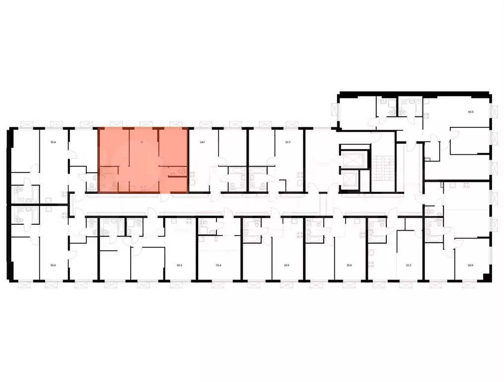 2-к. квартира, 51 м, 8/16 эт. - Фото 1