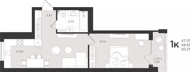 1-к кв. Калининградская область, Светлогорск  (48.61 м) - Фото 1