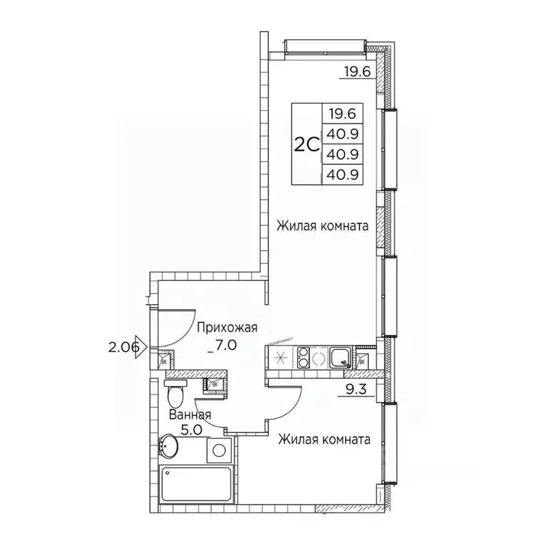 2-к кв. Приморский край, Владивосток ул. Расула Гамзатова, 7к2 (40.9 ... - Фото 2
