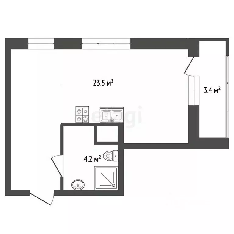 Студия Свердловская область, Екатеринбург ул. Крауля, 107/4 (28.4 м) - Фото 1