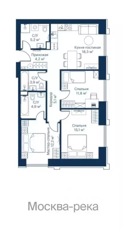 3-к кв. Москва Волоколамское ш., 95/2к2 (79.0 м) - Фото 1