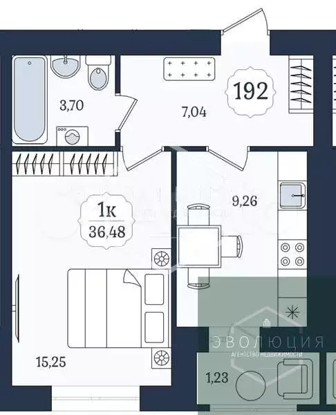 1-к. квартира, 36,5 м, 1/9 эт. - Фото 0