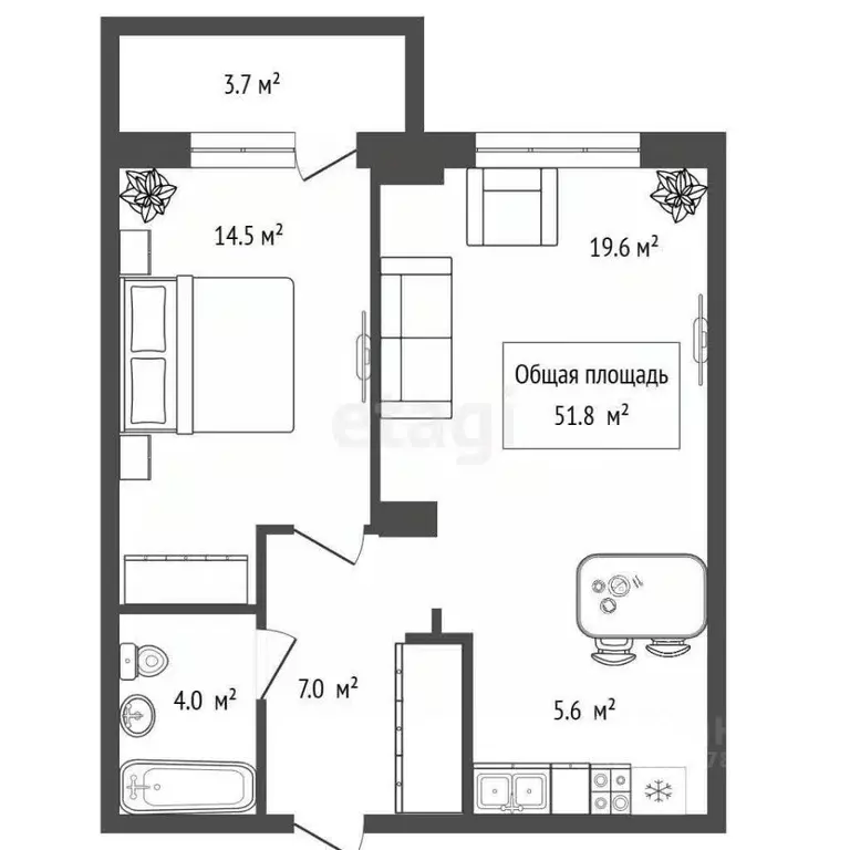 1-к кв. Новосибирская область, Новосибирск ул. Пархоменко, 19 (51.8 м) - Фото 1