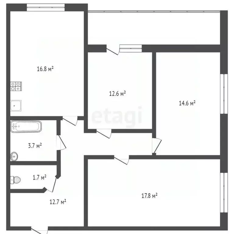 3-к кв. Брянская область, Брянск Ново-Советская ул., 130Г (79.9 м) - Фото 1