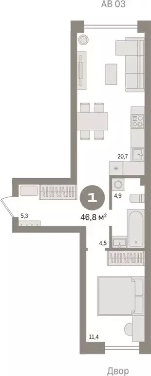 1-комнатная квартира: Новосибирск, улица Аэропорт, 88 (46.8 м) - Фото 0