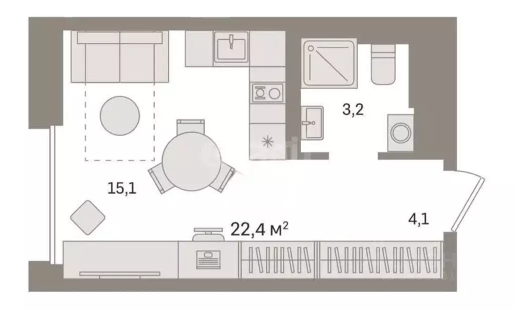 Студия Москва Квартал Герцена жилой комплекс, к1 (22.4 м) - Фото 1