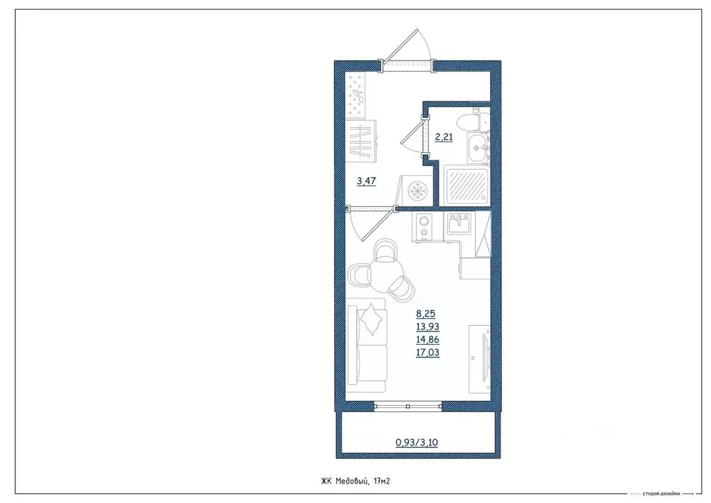 Студия Тверская область, Тверь ул. Медовая, 9к6 (17.0 м) - Фото 2
