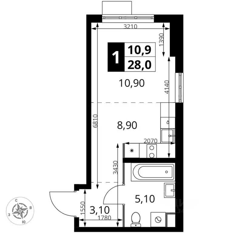 Студия Московская область, Химки Клязьма-Старбеево мкр, Международный ... - Фото 1