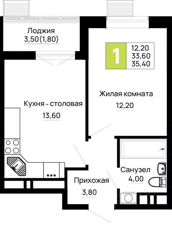 1-к кв. Адыгея, Тахтамукайский район, Яблоновский пгт  (35.4 м) - Фото 1