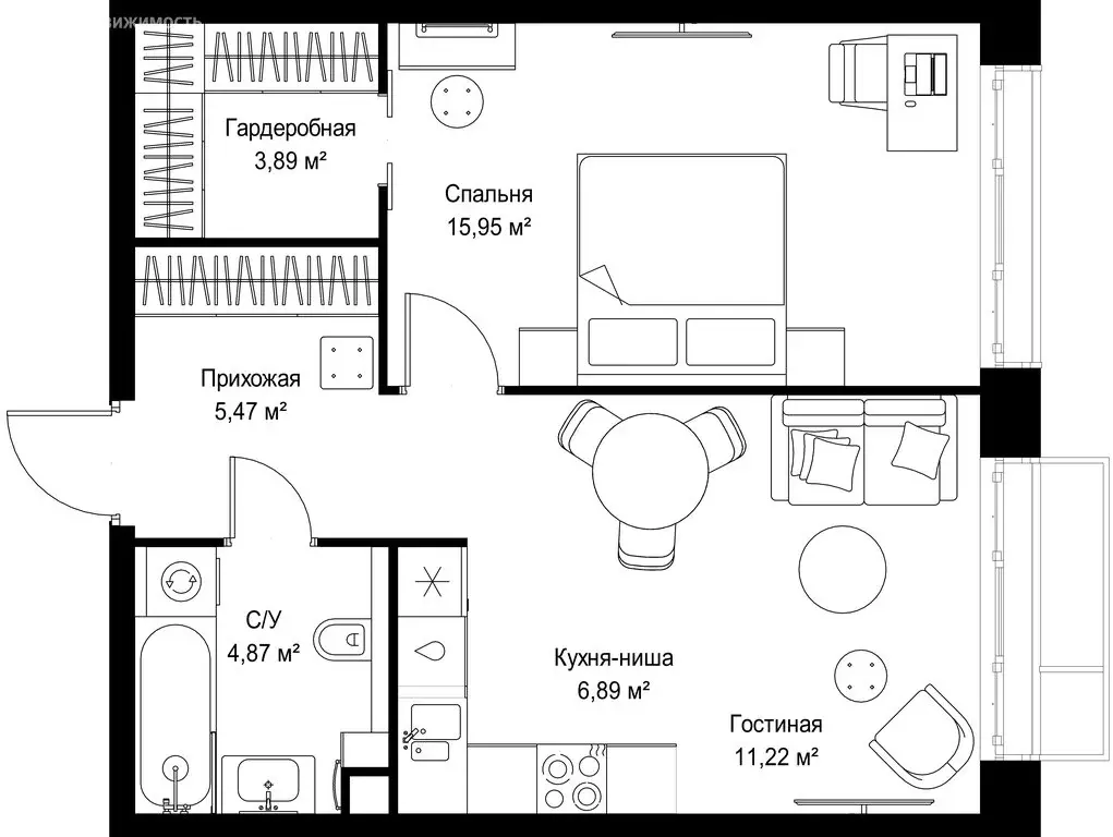 1-комнатная квартира: деревня Ликино, ЖК Мыс (48.29 м) - Фото 2