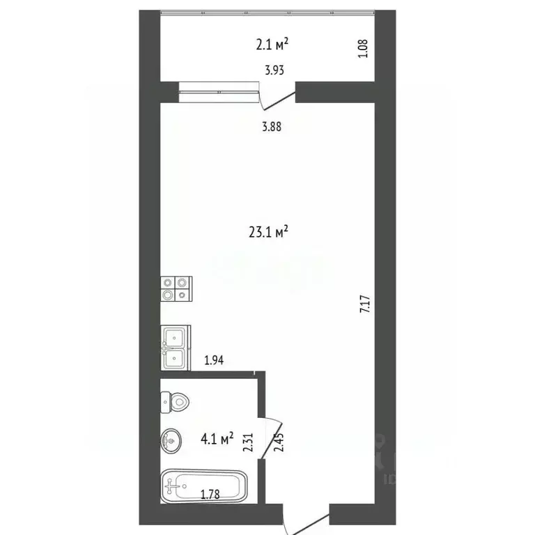 Студия Забайкальский край, Чита Хороший мкр, 10 (29.6 м) - Фото 2