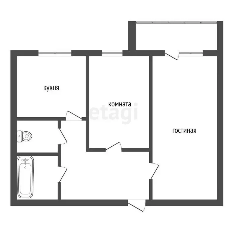 2-комнатная квартира: Чебаркуль, Электростальская улица, 1 (51 м) - Фото 1