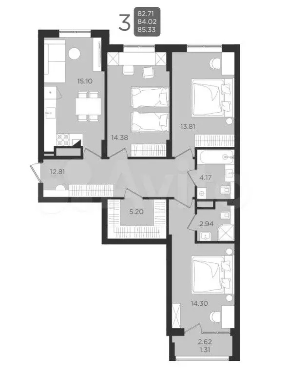 3-к. квартира, 84 м, 1/9 эт. - Фото 1