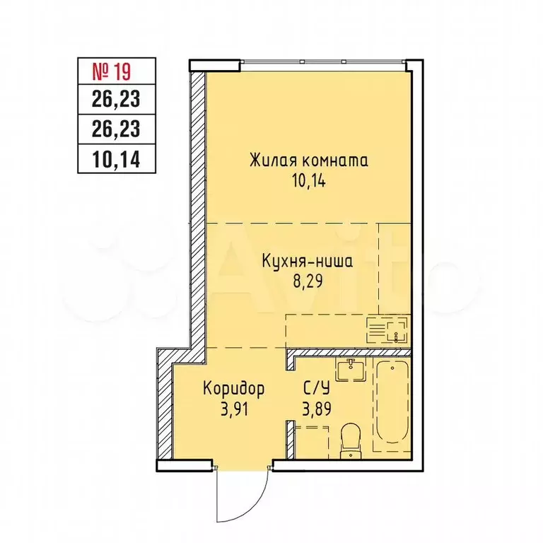 1-к. квартира, 26,2 м, 3/19 эт. - Фото 0