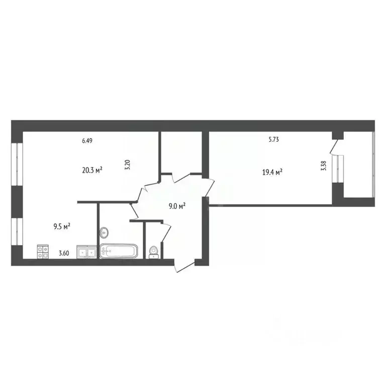 2-к кв. Архангельская область, Архангельск ул. Попова, 34 (68.1 м) - Фото 1