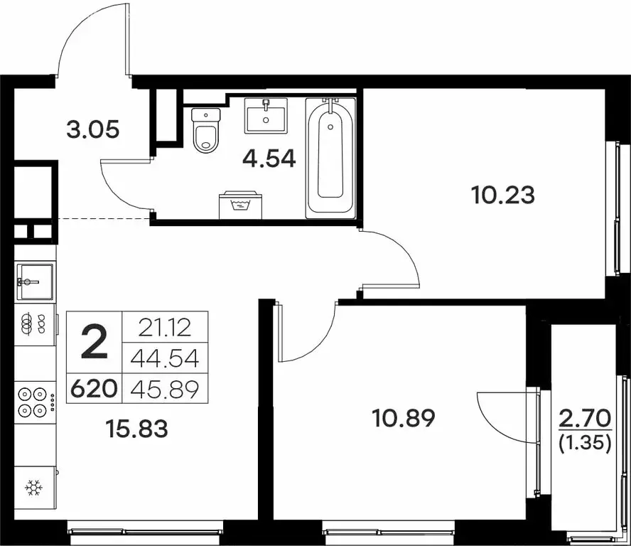 2-комнатная квартира: Владимир (45.89 м) - Фото 0