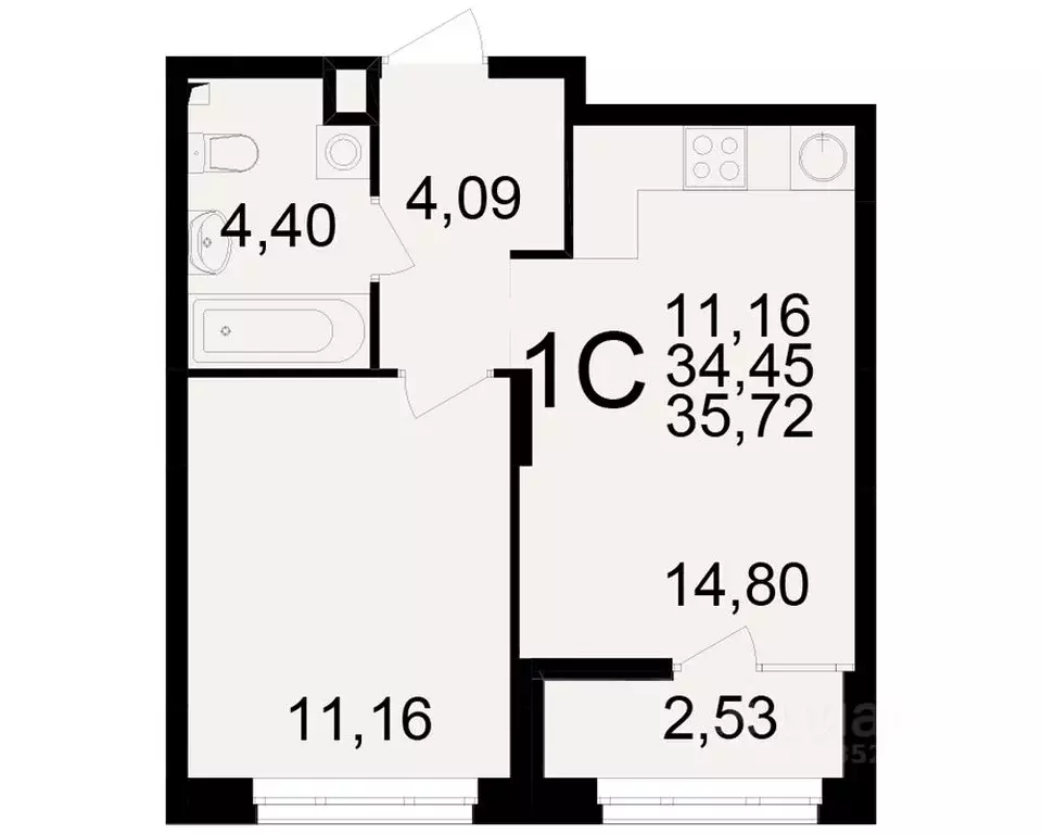 1-к кв. Рязанская область, Рязань Аура жилой комплекс (34.45 м) - Фото 1