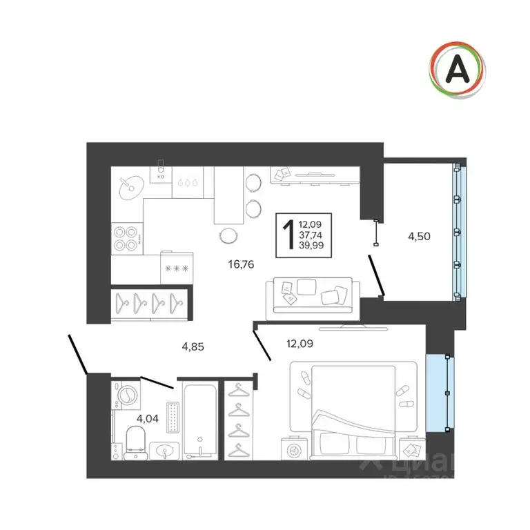 1-к кв. Брянская область, Брянск Архитектор жилой комплекс (39.99 м) - Фото 1