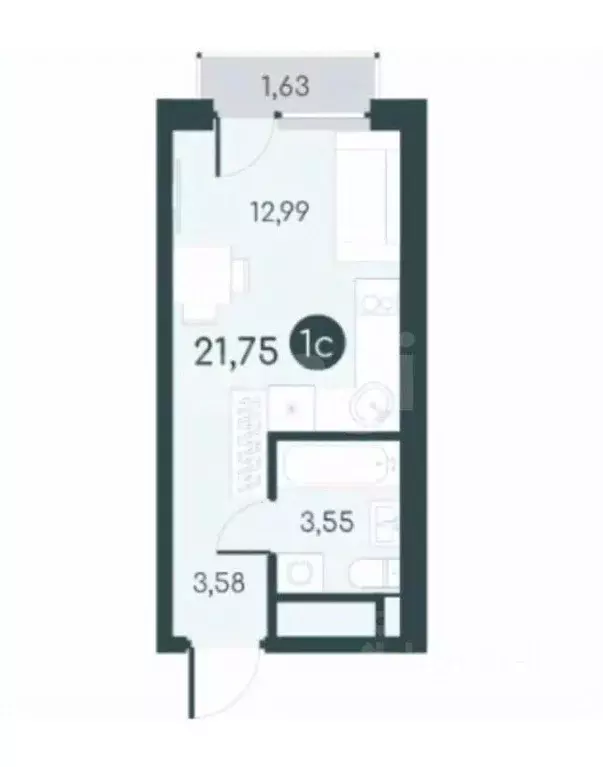 Студия Курганская область, Курган 18-й мкр, 7к1 (21.75 м) - Фото 2