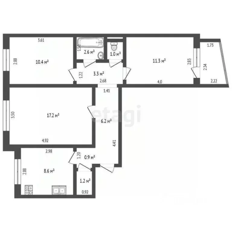 3-к кв. Смоленская область, Дорогобуж ул. Путенкова, 15 (63.8 м) - Фото 2