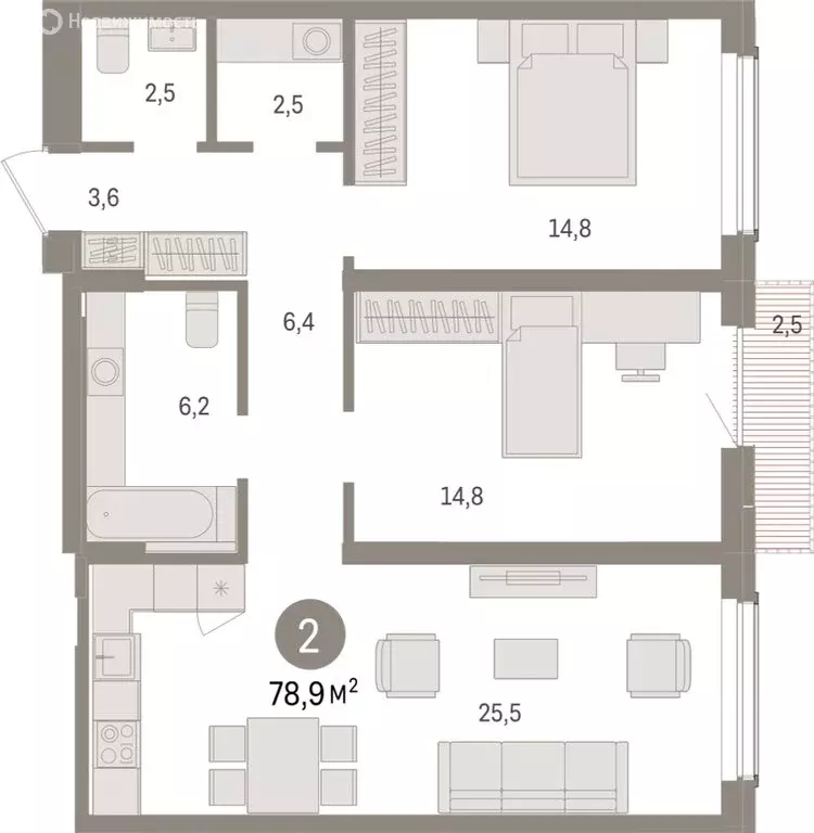 2-комнатная квартира: Новосибирск, улица Аэропорт (78.85 м) - Фото 1