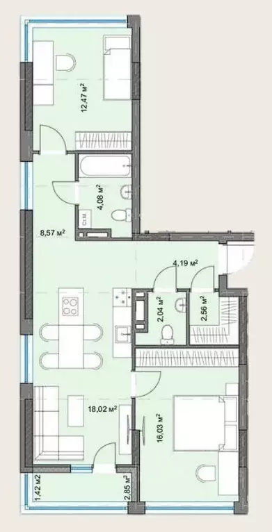 2-к кв. Ханты-Мансийский АО, Ханты-Мансийск ул. Объездная, 57А (71.7 ... - Фото 0