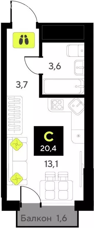 Квартира-студия: Тюмень, улица Андрея Приказнова, 7 (23.2 м) - Фото 1