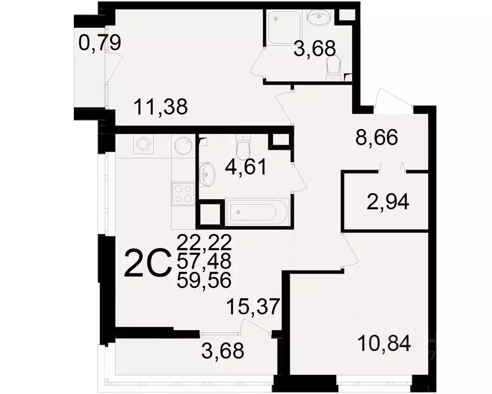 2-к кв. Рязанская область, Рязань Аура жилой комплекс (57.48 м) - Фото 1