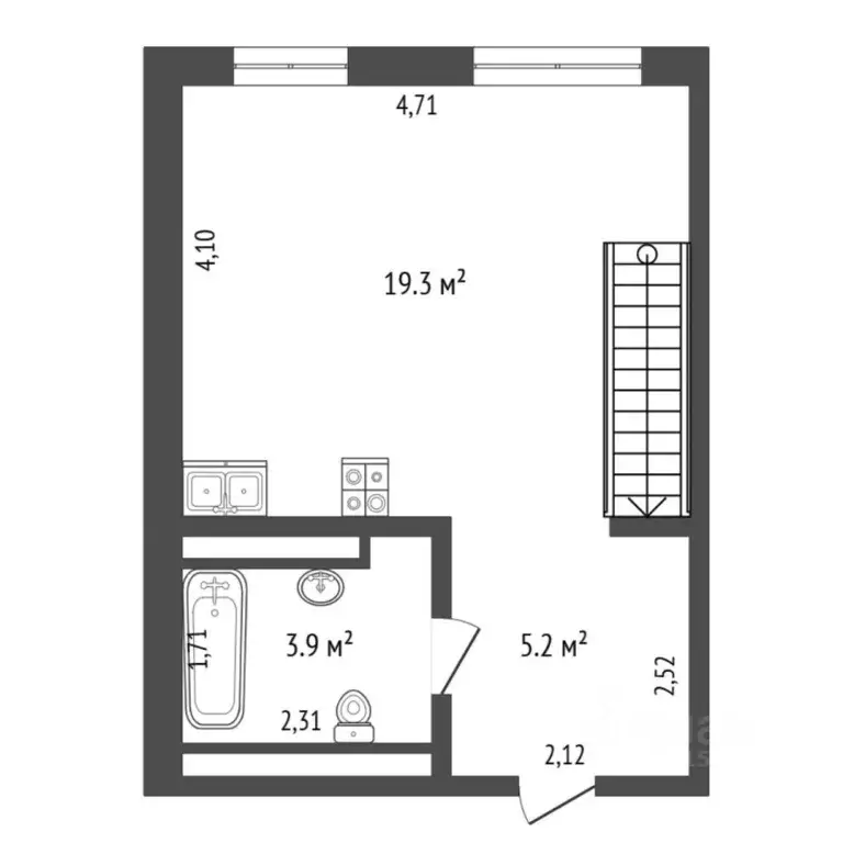 Студия Тюменская область, Тюмень Ставропольская ул., 160/1 (29.9 м) - Фото 2