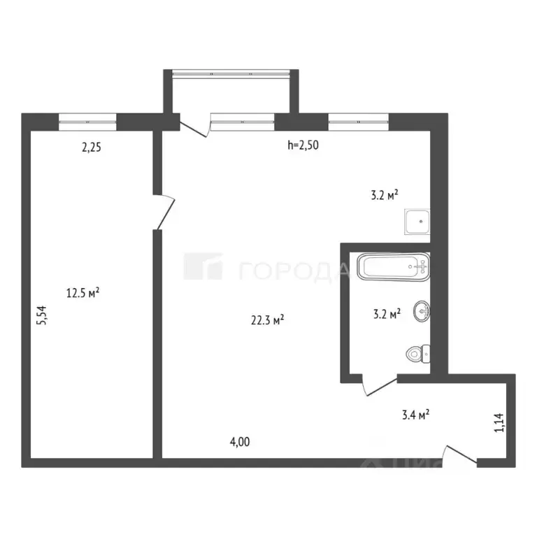 2-к кв. Кемеровская область, Новокузнецк ул. Кирова, 45 (44.0 м) - Фото 1