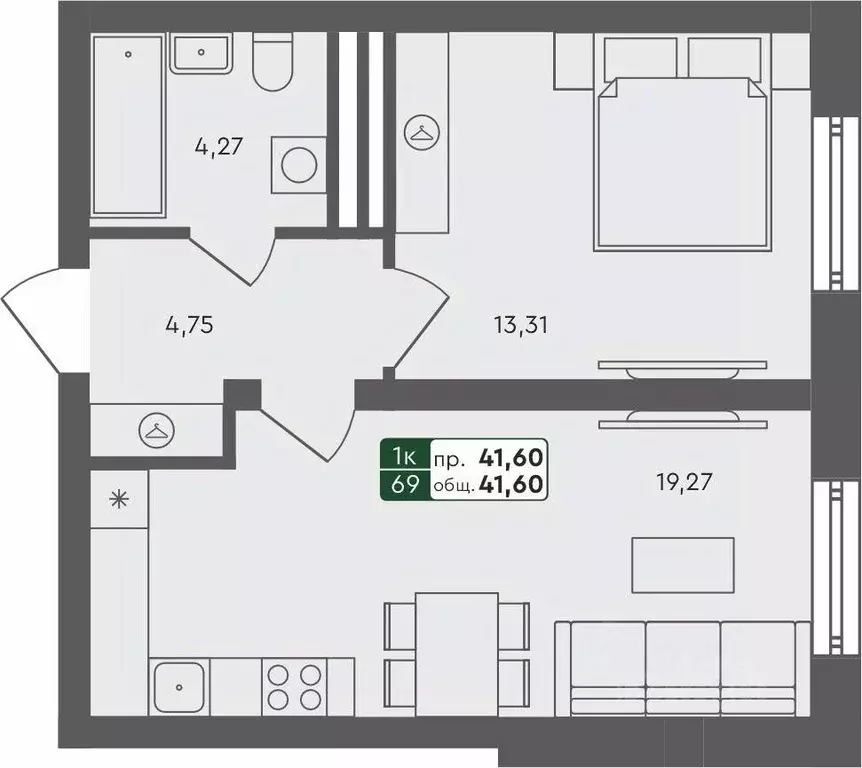 1-к кв. Ямало-Ненецкий АО, Ноябрьск ул. Новоселов, 7В (42.53 м) - Фото 1