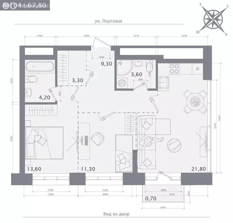 2-комнатная квартира: Казань, ЖК 1712 (67.8 м) - Фото 1
